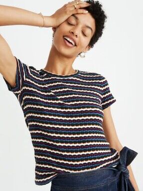 Madewell Ribbed Baby Tee In Navy Stripe
